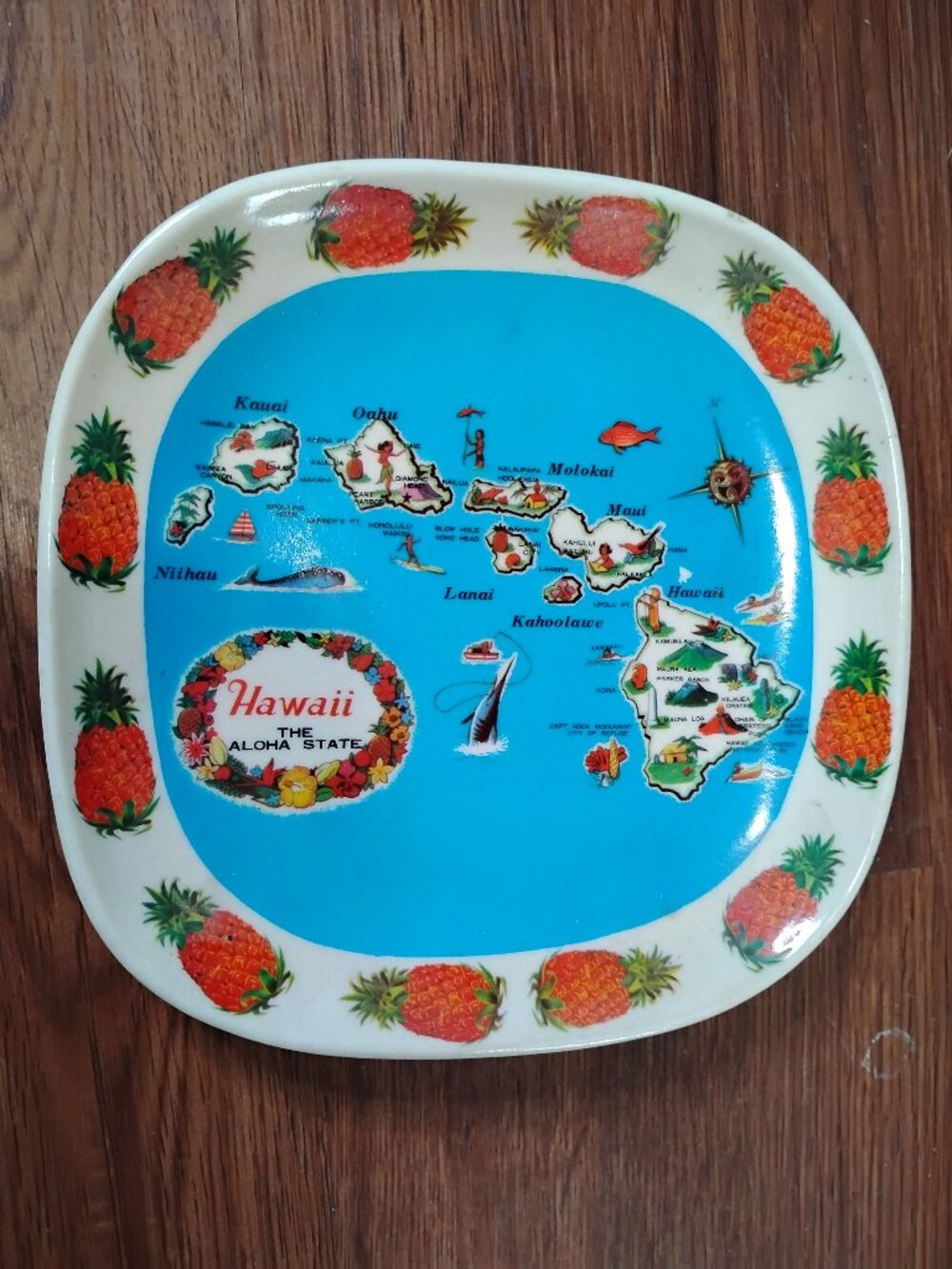 Vintage Hawaii Aloha State Trinket Tray